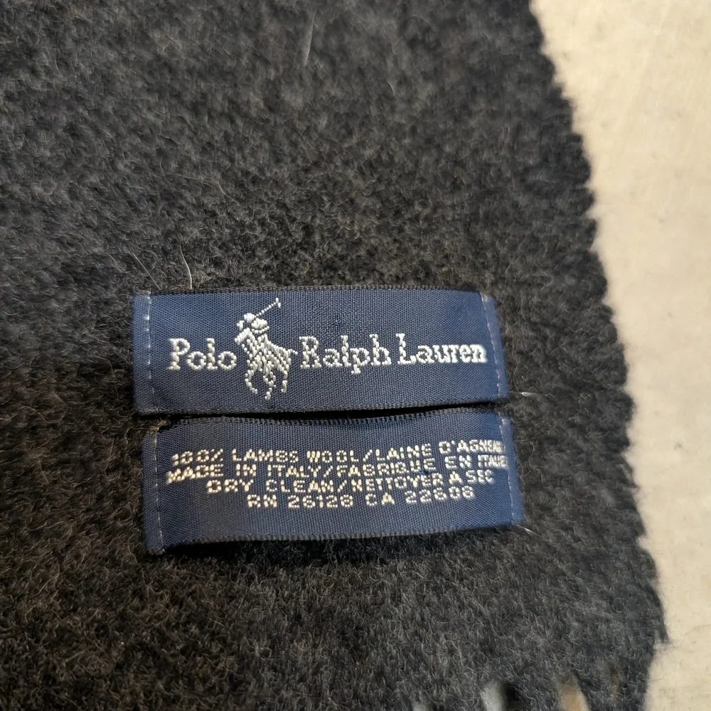 VTG Polo Ralph Lauren Dark Gray Wool Scarf 64x11 Made In Italy Flaw